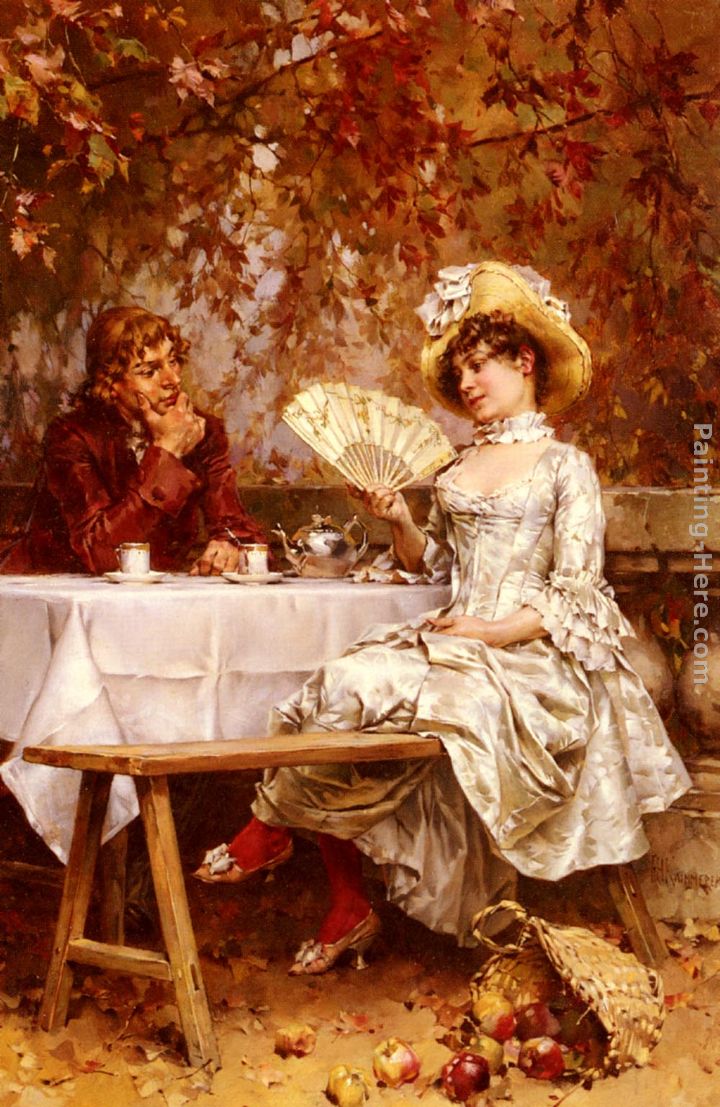 Tea In The Garden, Autumn painting - Frederick Hendrik Kaemmerer Tea In The Garden, Autumn art painting